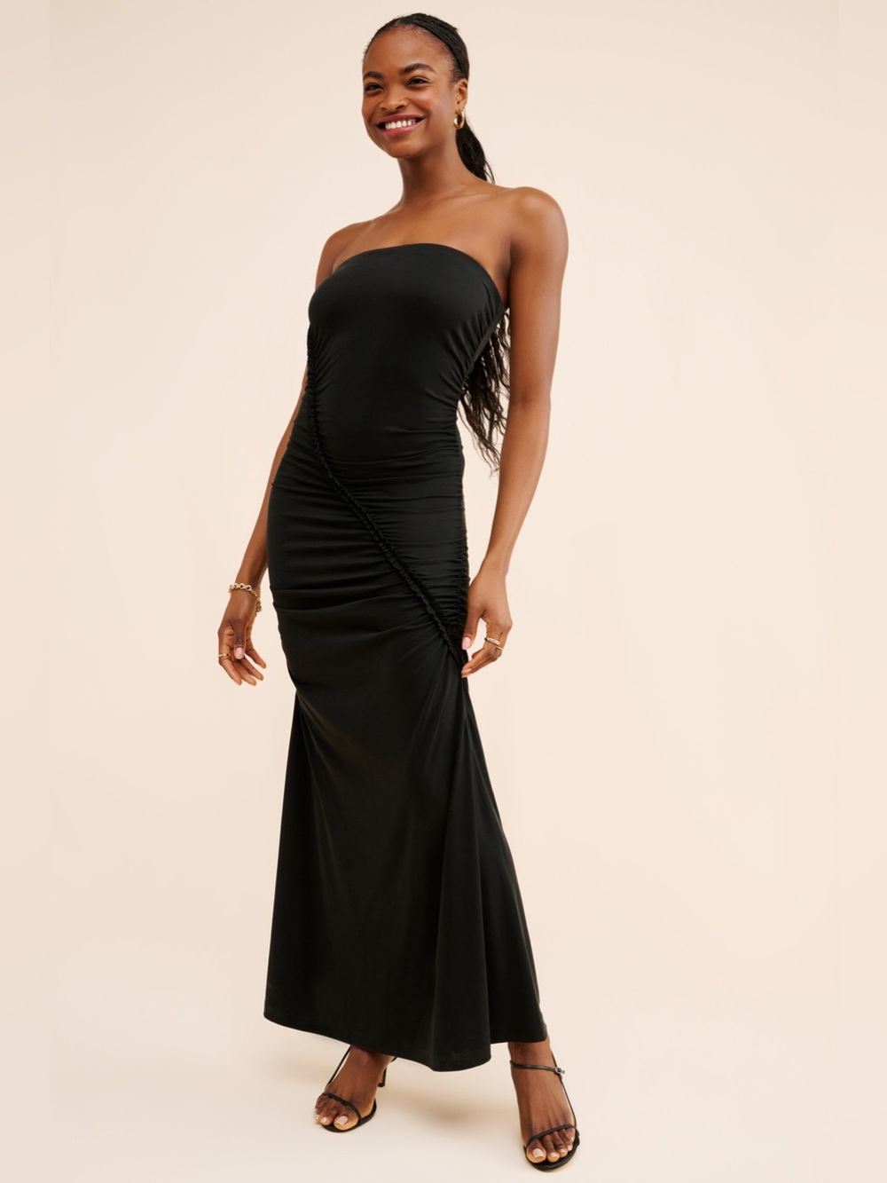 NWT Autumn Wedding Guest Dress Anthropologie Black Strapless Ruched Maxi XL